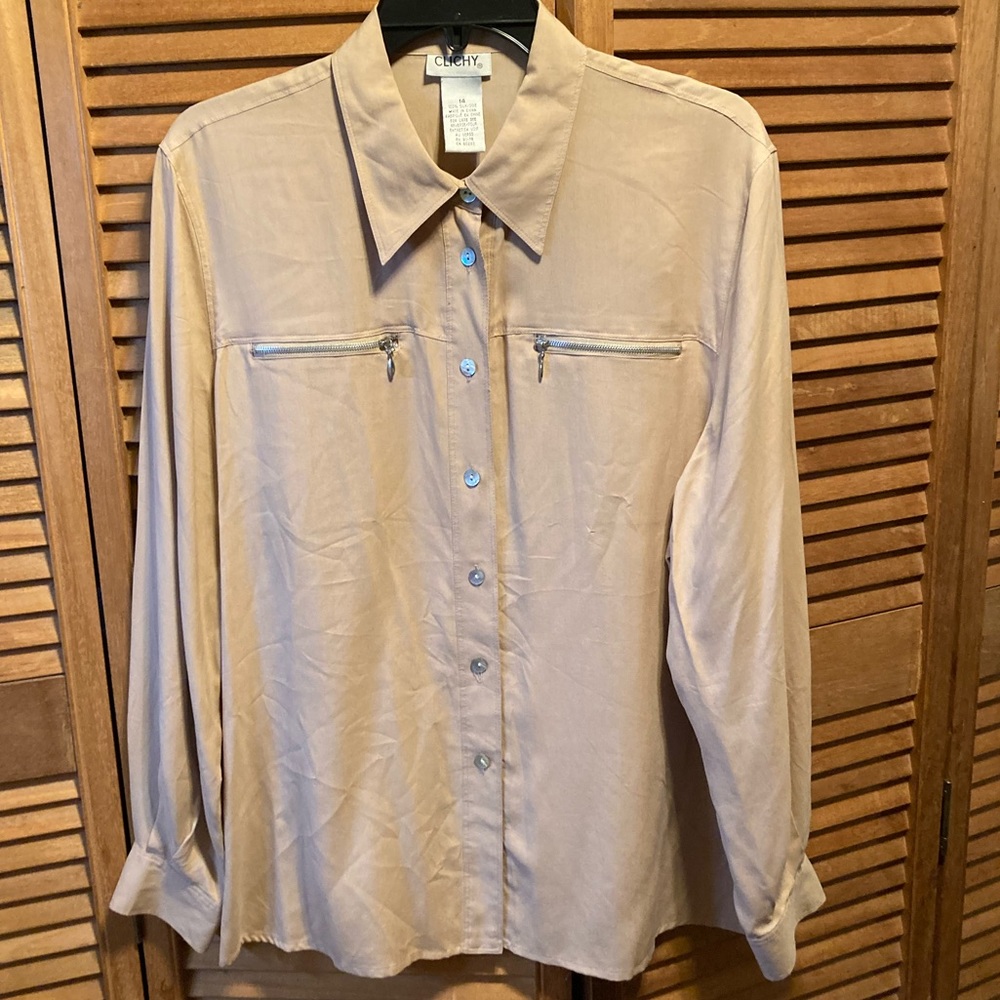 Clichy Beige Silk Button Down Shirt/Tunic